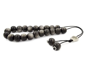Gray Obsidian Gemstone Worry Beads Greek Komboloi | 11x11mm