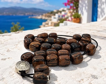 Brown Obsidian Greek Komboloi Worry Beads | Handmade Anti Stress Beads