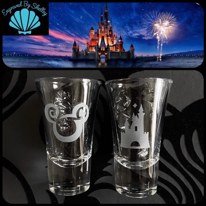 Personalised Disney Castle & Mickey Mouse Shot Glasses. Set of Etsy UK