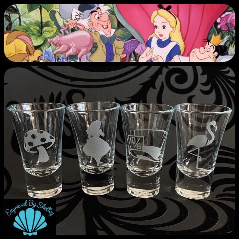 Alice In Wonderland Personalised Shot Glasses. Set of 4 Etsy