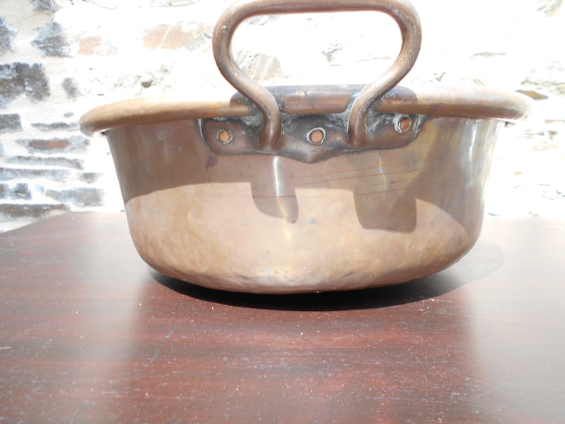 Large Antique French COPPER Jam Pan. Green French COPPER Jam Pan