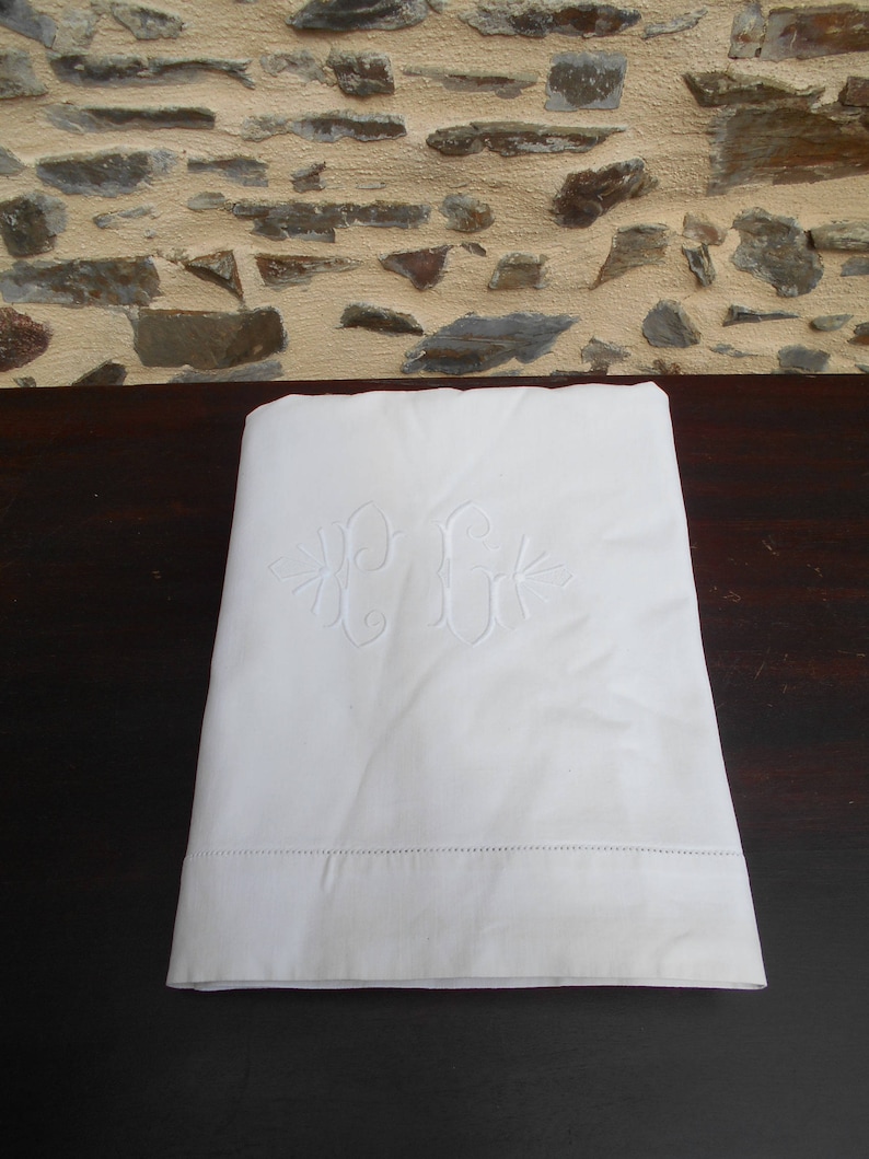 Vintage French Initialed P C Metis sheet with Ladderwork.