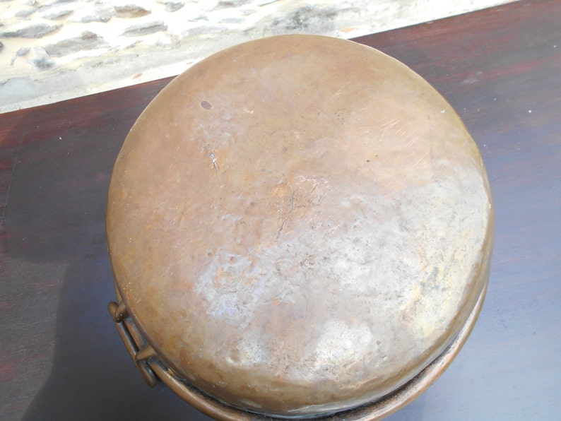 Large Antique French COPPER Jam Pan. Green French COPPER Jam Pan