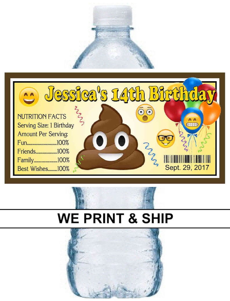 12 Emoji Emoticons Birthday Party Baby Shower Water Bottle Stickers Labels Favor