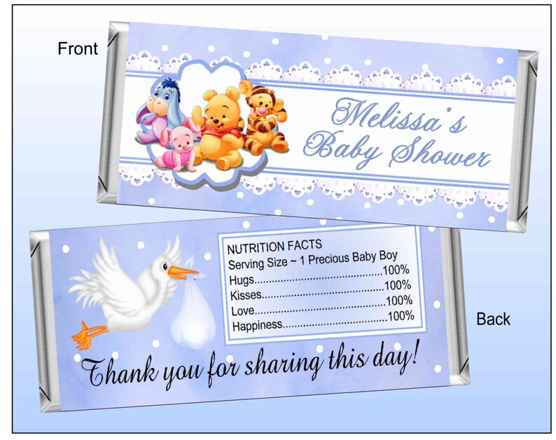 Blue Winnie The Pooh Baby Shower Favors Printable Candy Bar Etsy
