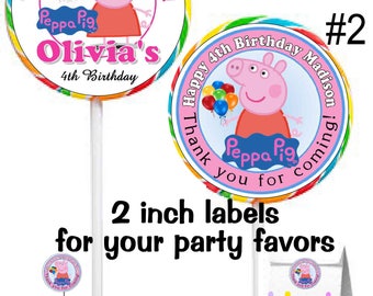 40 PEPPA PIG Birthday Party Stickers Lollipop Labels ~ Free Shipping ~ 2 inches~great for lollipops, suckers, seals, goody bags