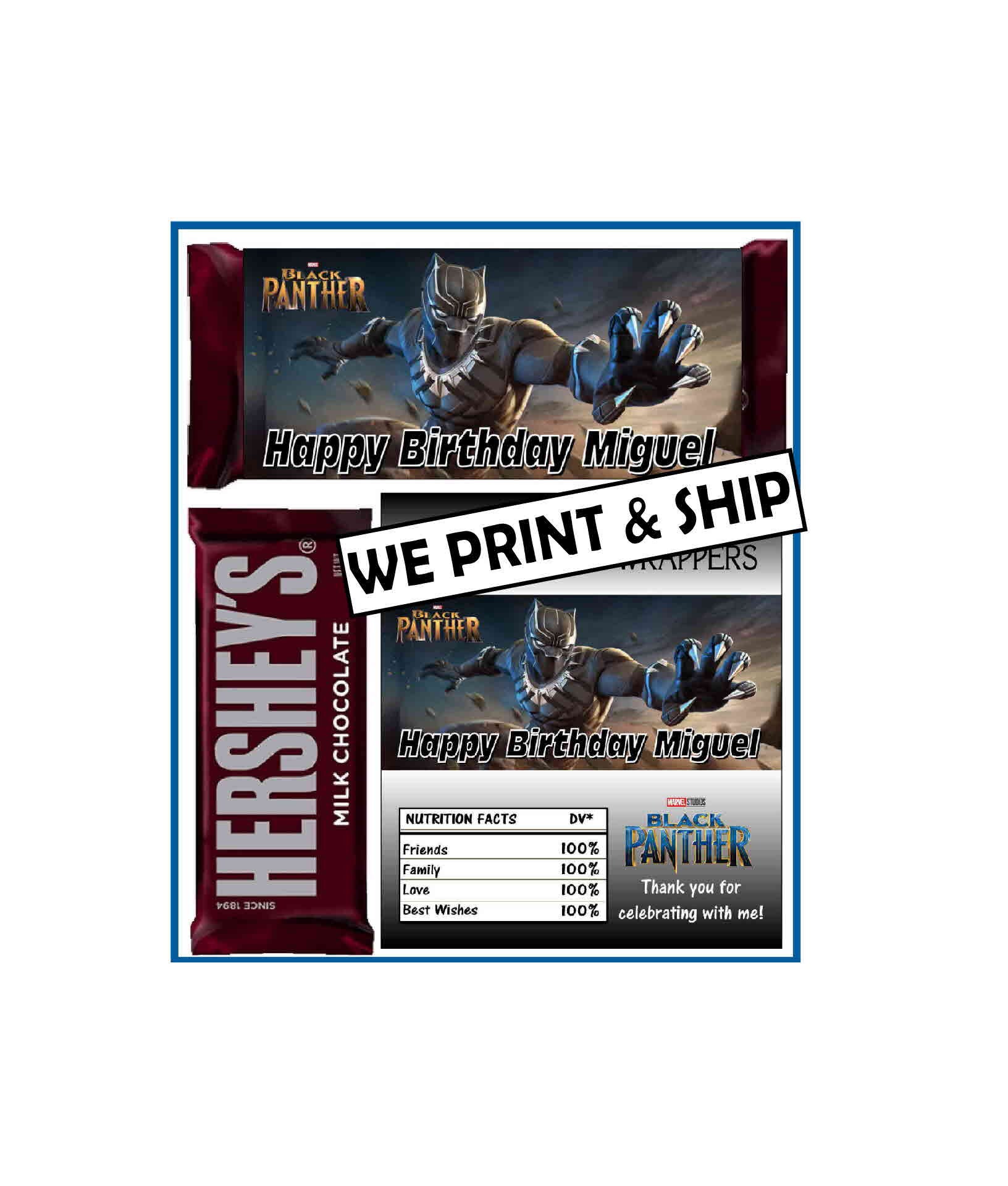 12 Black Panther Birthday Party Favors Chocolate Candy Bar Custom Candy Wrappers