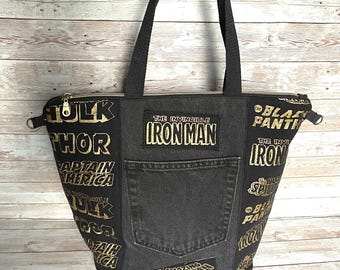 Comic Tote / Avengers Purse / Superhero Bag / Thor Ironman Hulk Black Panther Captain America Spiderman / Super Hero Tote Bag