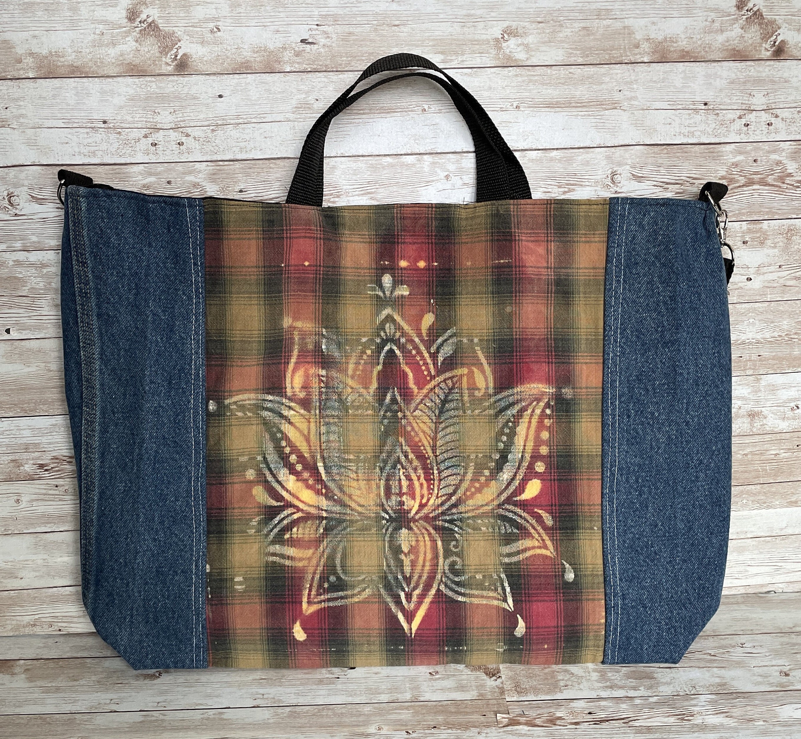 Denim and Plaid Shirt Tote Bag