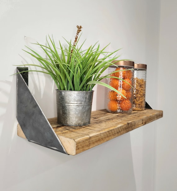 Industrial Shelf Brackets | Raw Steel Wall Shelf Support | Heavy Duty DIY Shelving Hardware | Handmade UK