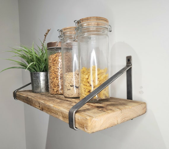 Industrial Shelf with Raw Steel Brackets | Handmade Wall Shelf | Rustic Wood & Metal Shelf | UK Made Decor