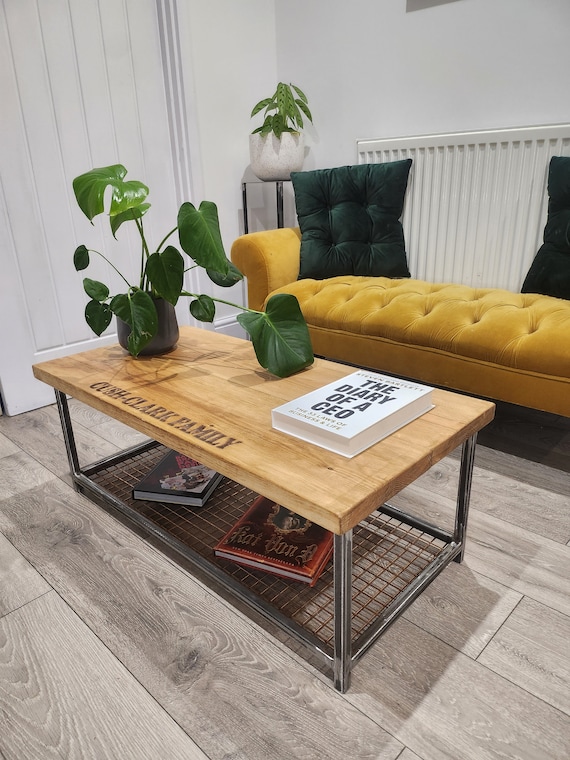 Personalised Industrial Coffee Table | Raw Steel & Wood Table | Custom Engraved Furniture | Handmade UK Living Room Table