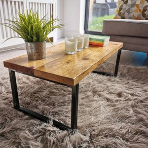 Industrial Raw Steel and Reclaimed Scaffold Board Coffee Table