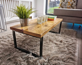 Industrial Raw Steel and Reclaimed Scaffold Board Coffee Table