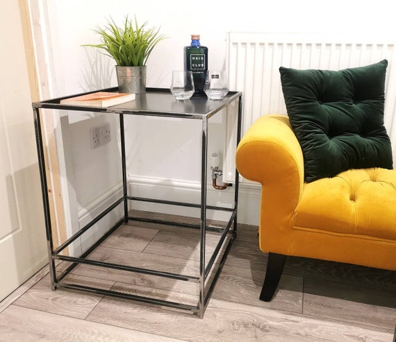Super Modern Steel Side Table - Industrial Metal End Table - Raw Steel Table - Handmade