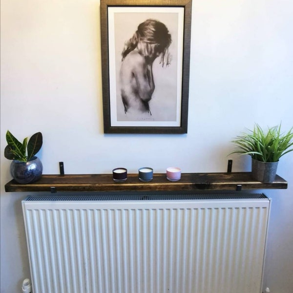 Rustic Radiator Shelf / Cover - Reclaimed Scaffold Board 13cm Shelf with Heavy Duty J Brackets - Console Table - Next Day Dispatch