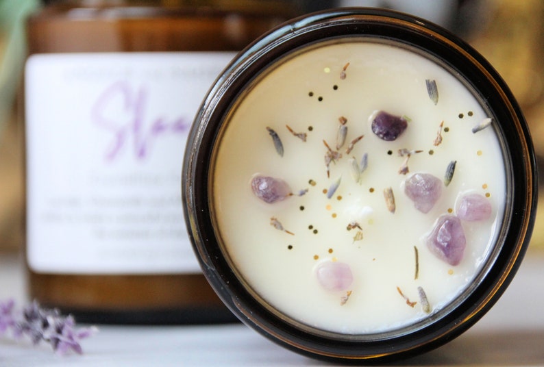 SLEEP Candle Amethyst Gemstone Candle Relaxing Lavender Etsy