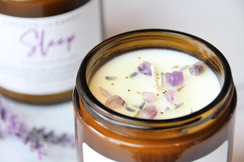 SLEEP Candle Amethyst Gemstone Candle Relaxing Lavender Etsy