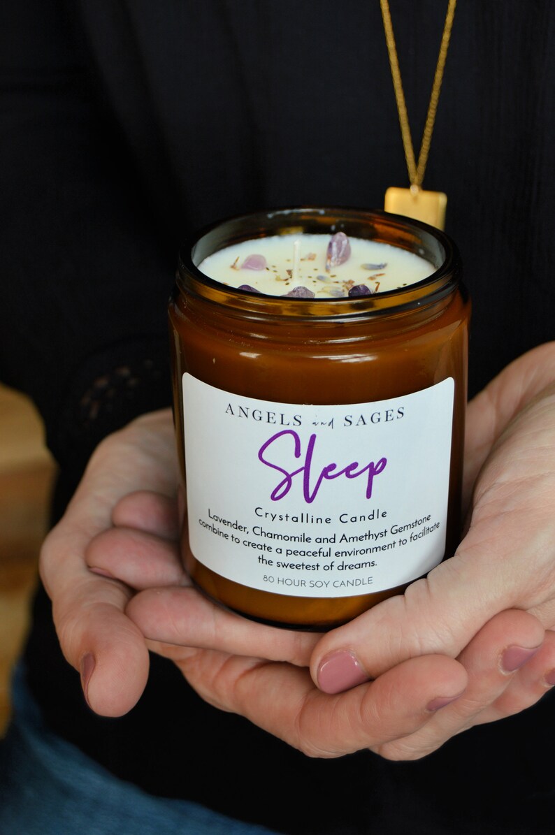 SLEEP Candle Amethyst Gemstone Candle Relaxing Lavender Etsy