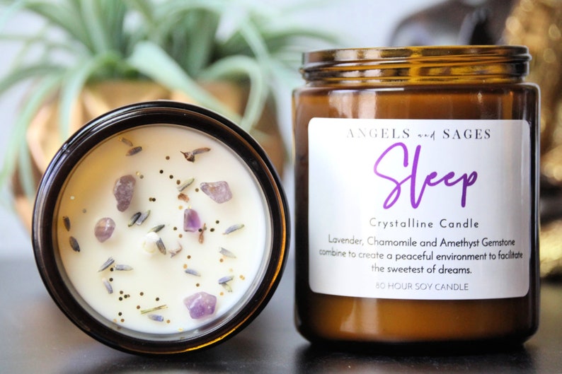 SLEEP Candle Amethyst Gemstone Candle Relaxing Lavender Etsy