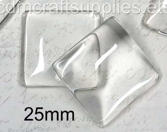 25mm Square Glass Cabochons, 1 inch Clear Glass Inserts for Pendants- Choose Quantity
