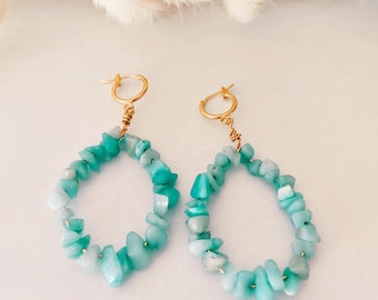 Boucles d’oreilles pendantes et perles d'Amazonite  cadeau femmes