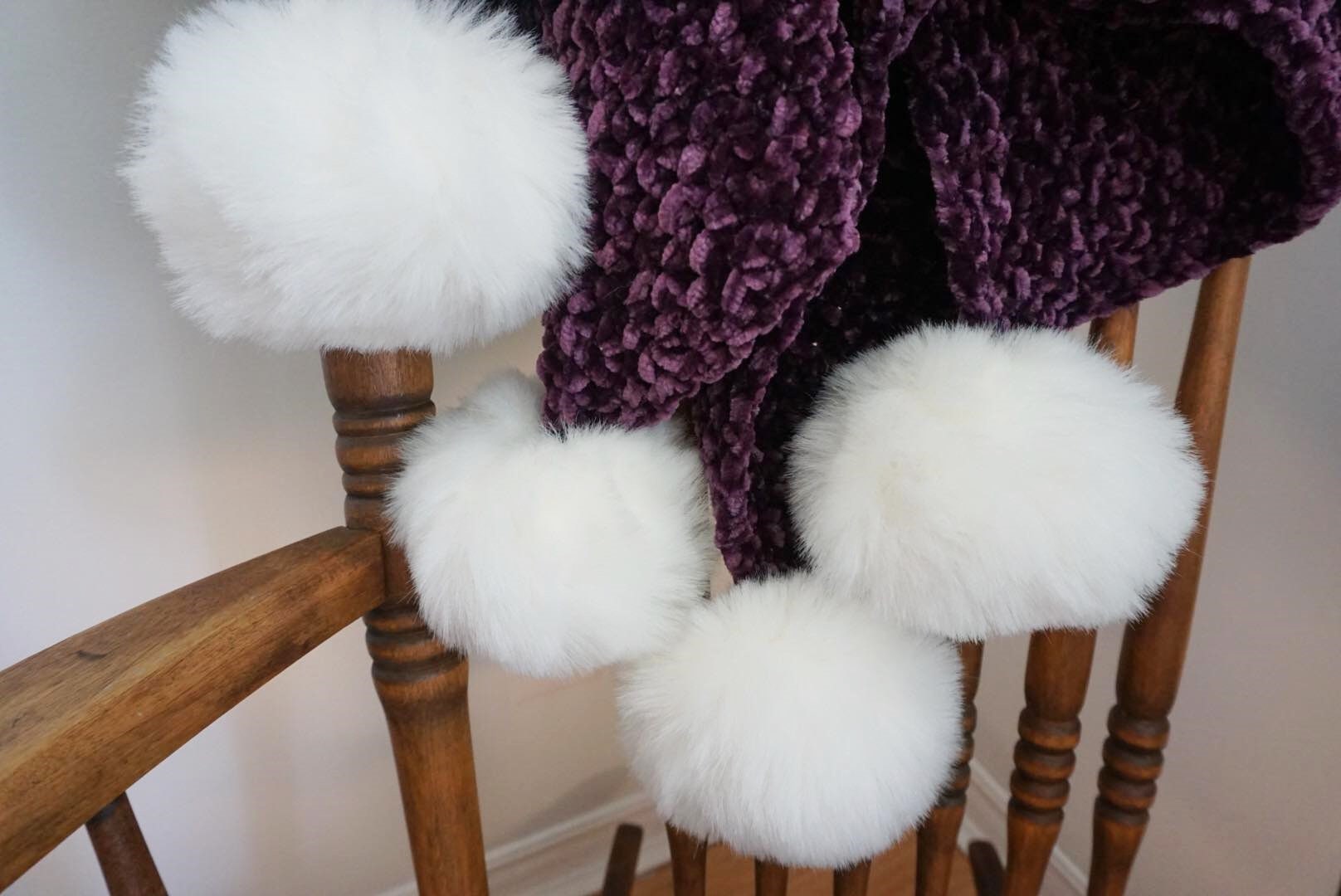 Super Soft Baby Blanket with Faux Fur Pom Poms/ Knit in Etsy