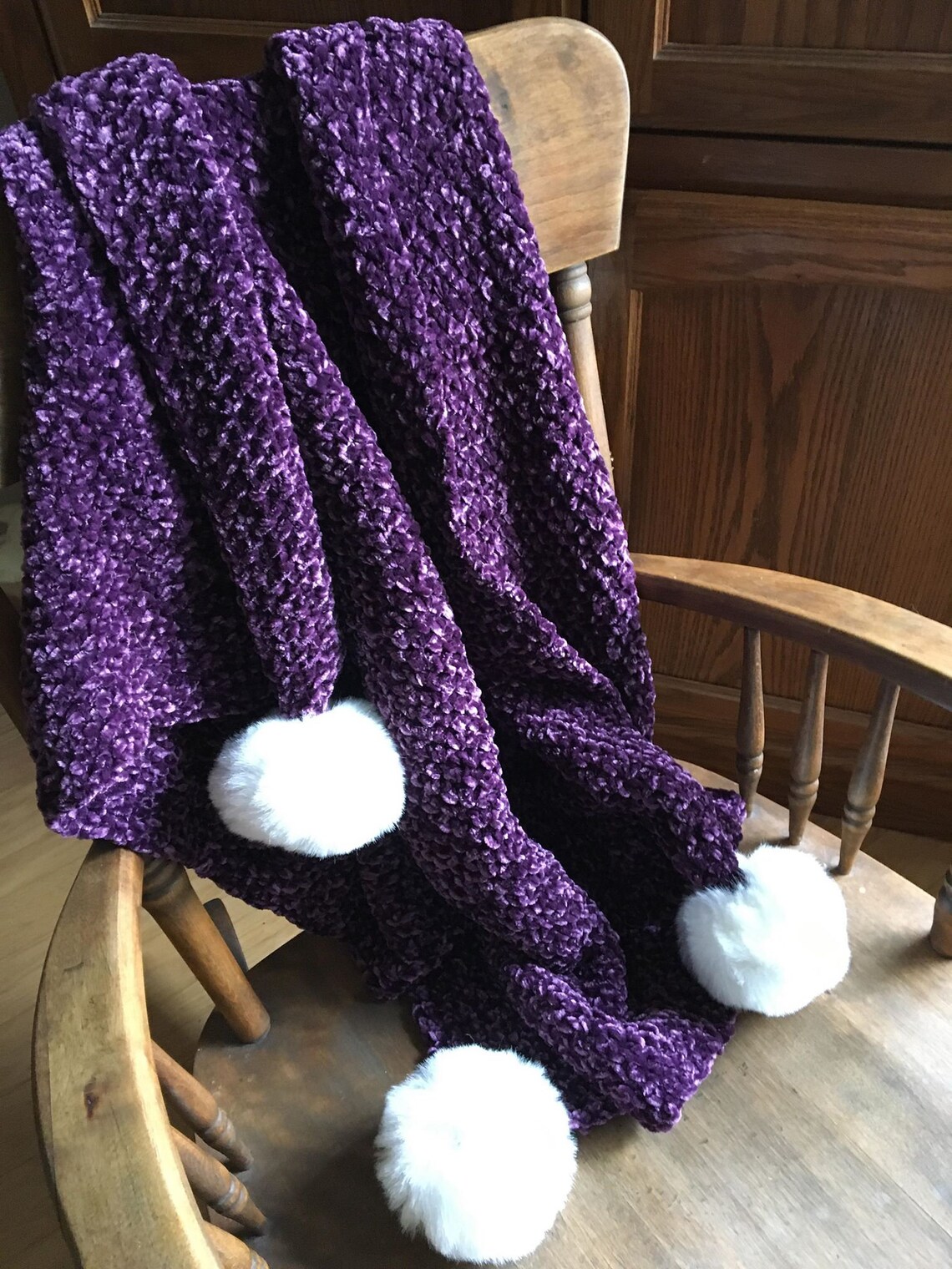 Super Soft Baby Blanket With Faux Fur Pom Poms/ Knit in Etsy Canada