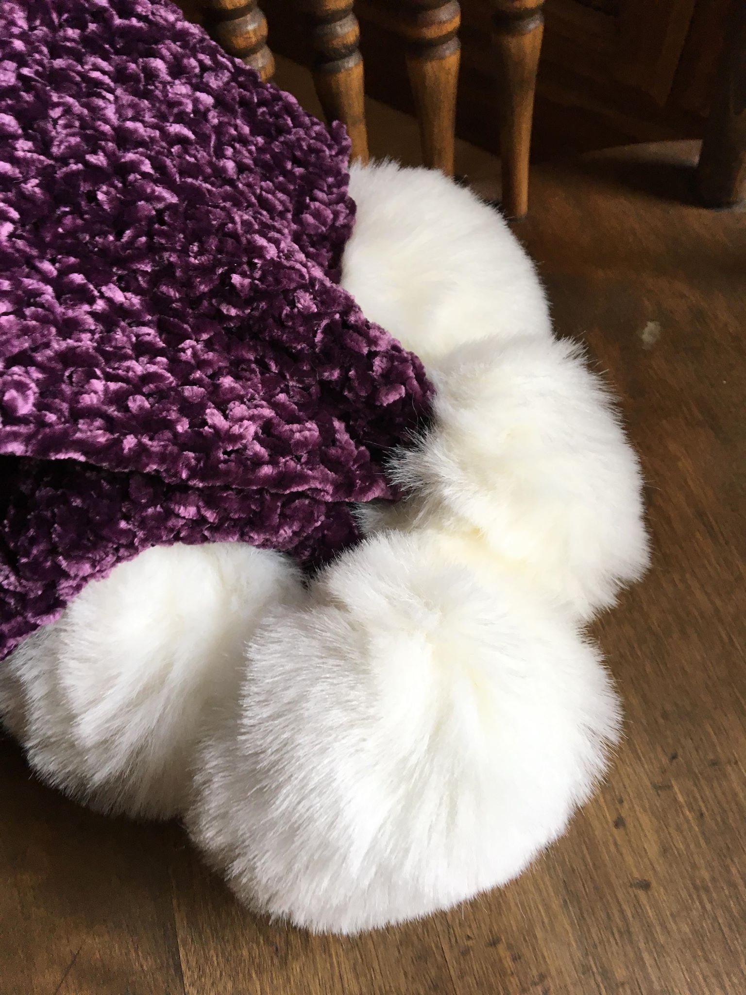 Super Soft Baby Blanket with Faux Fur Pom Poms/ Knit in Etsy