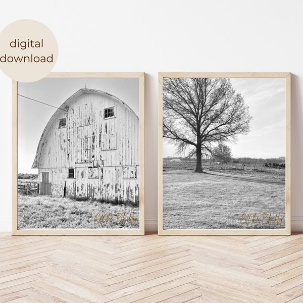 Farm Photography, Set of Black and White Farm Pictures, Farmhouse Gallery Wall, Modern Farm House, Midwest Landscape Photography, Gift Dad