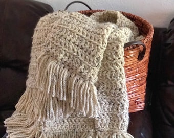 Super Chunky Hand Knit Blanket x Full Size x Rustic Farmhouse Home Decor x The Cascades Throw