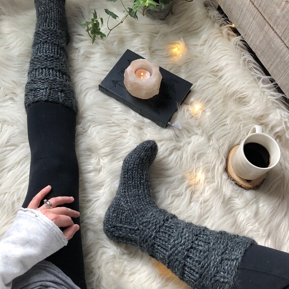 Chunky Knit Slipper Socks X Wool Slipper Boots X Cozy Legwarmers X