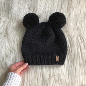 Double Pom Pom Knit Hat x Newborn Adult Sizes x Cozy Snug Fit x Chunky Wool Yarn Hand Knit Toque x The Bear Cub Beanie image 1