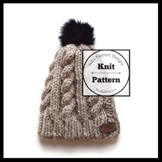 Knitting Pattern The Keewaydin Beanie Cable Knit Slouchy Hat Adult Size Chunky Super Bulky Yarn