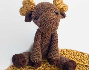 Moose Plush x Amigurumi Crochet Stuffed Animal x Woodland Nursery Toy x The Mellow Moose