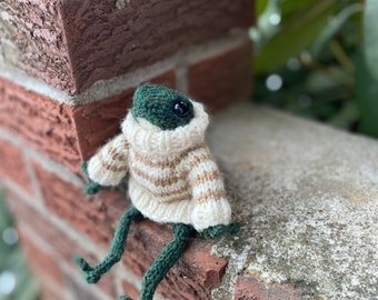 Little Knit Frog x Hand Knit Froggy Plush x Stuffed Animal x Mini Froggie in Sweater Tik Tok