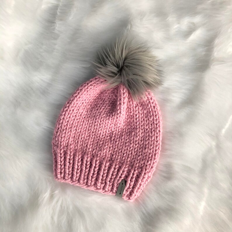 Adult The Iroquois Beanie Hand Knit Chunky Wool Slouchy Hat with Fur pom pom Sizes Newborn
