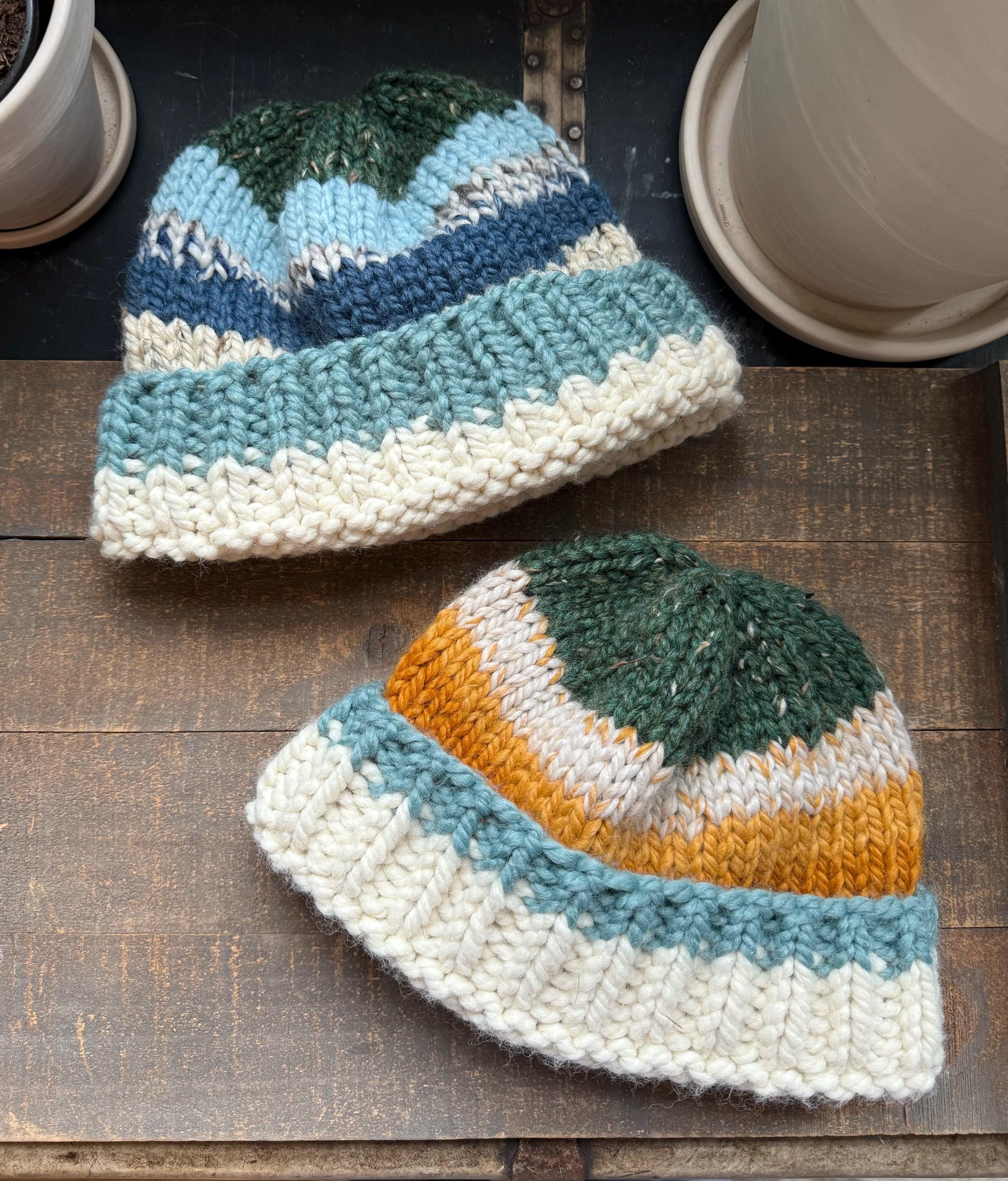 Hand Knit Striped Chunky Beanie Hand Knit Chunky Striped Beanie: Cozy Handmade Hats - Etsy main image 3