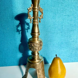 Large Antique Chinese Asian Brass Pricket Candlestick Holder 14” Tall