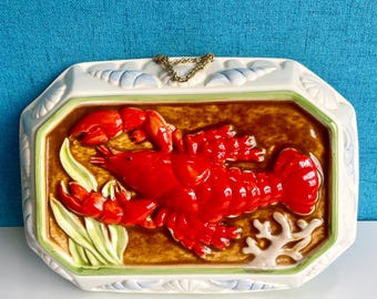 Vintage Majolica Hanging Glazed Ceramic Lobster Jello Mold from Japan