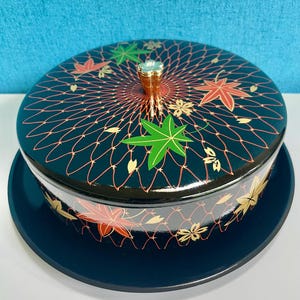 Japanese black lacquer lidded hand painted container also known as shikki in Japanese