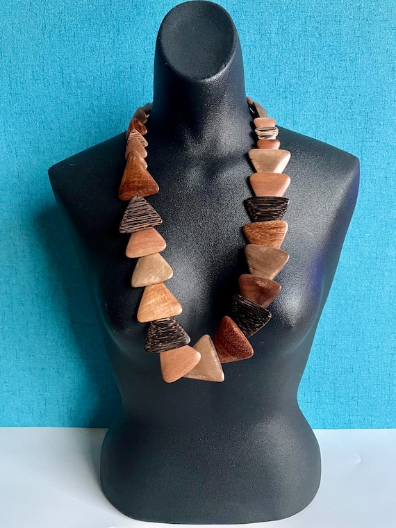 Vintage Wooden Triangle Beads Necklace Boho Chic Fashion