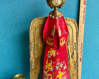 Vintage Paper mâché De Sela Mexican Folk Art Angel Candle Holder Made in Mexico