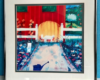 Mike Smith Matted Framed artwork Title Yellow Gate and Cat