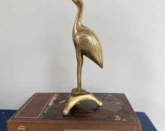 Vintage Small Brass Bird Crane Stalk Mid Century Decor