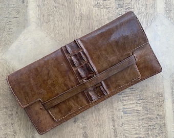 Pochette De Soirée Vintage En Crocodile Naturel Verni - Années 70, Bon état, Fabrication Française Artisanale | 23x11x6 Cm