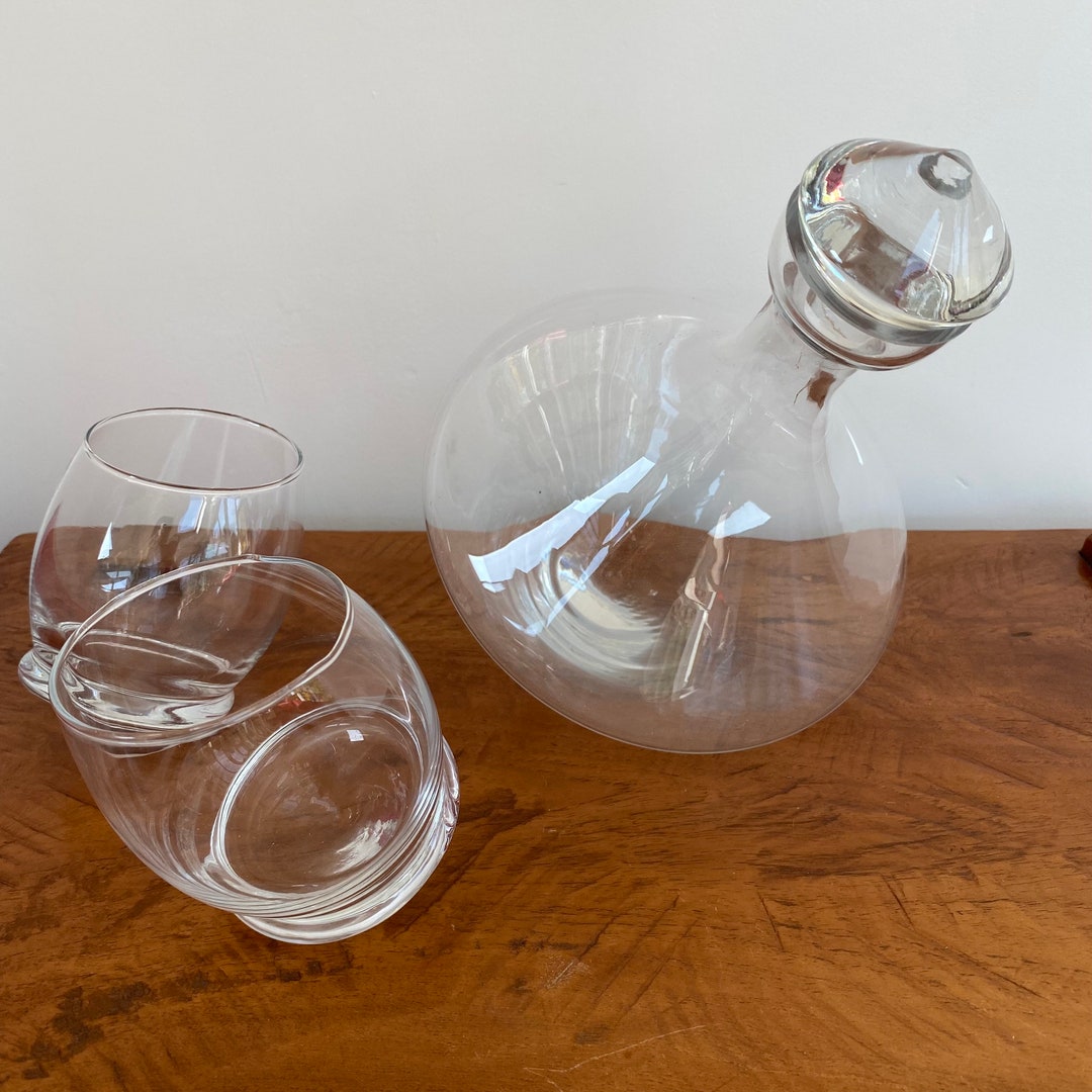 Vintage Wobbly Decanter Clear Glass and 2 Wobbly Glasses VGC Etsy