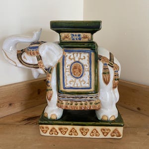 Vintage Ceramic Elephant Plant Stand, Hollywood Regency Chinoiserie Style, 1980s