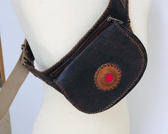 Vintage handgemachte marokkanische Leder Bauchtasche, Boho Gürteltasche