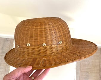 Sombrero de ratán vintage, decoración de pared de mimbre tejido estilo bohemio